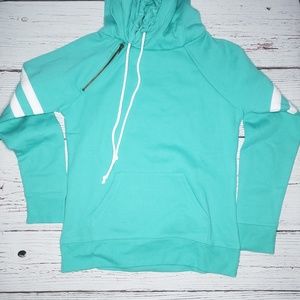 Double Hooded Sweatshirt with Zipper Accent Teal